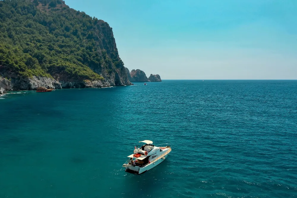 Boat in a tropical island bay