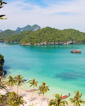 Boats in a turquoise tropical bay