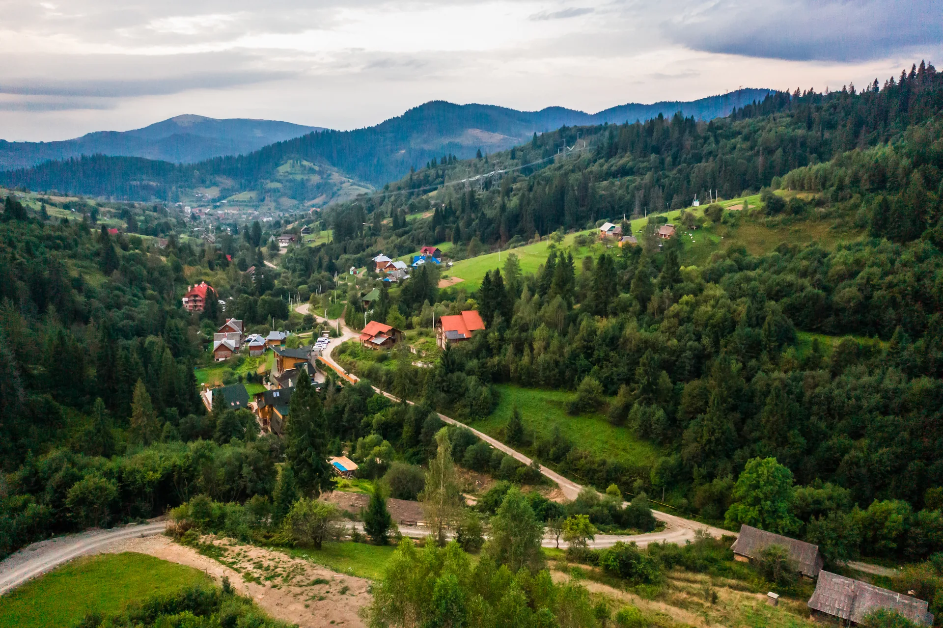 Village among green hills
